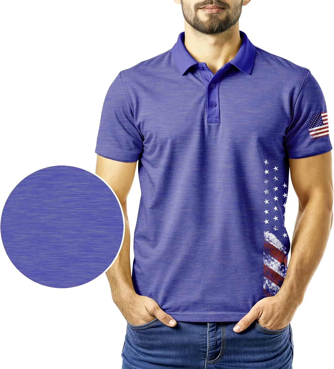 Patriotic USA Golf Polo Shirt  Mens Performance Short Sleeve Moisture Quick Dry Fit Athletic Veteran UPF Stretch Casual Fun
