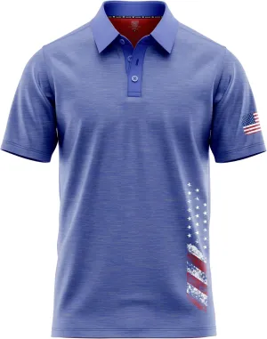 Patriotic USA Golf Polo Shirt  Mens Performance Short Sleeve Moisture Quick Dry Fit Athletic Veteran UPF Stretch Casual Fun