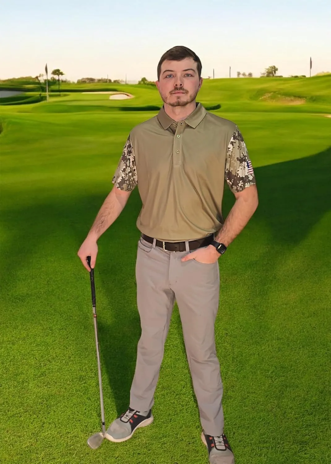 Patriotic USA Golf Polo Shirt  Mens Performance Short Sleeve Moisture Quick Dry Fit Athletic Veteran UPF Stretch Casual Fun