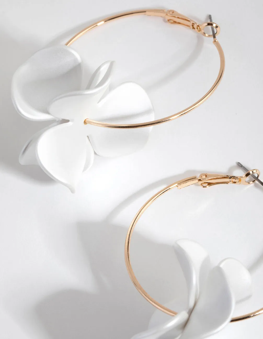 Pearlised White Flower Hoop Earrings