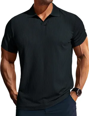 PJ PAUL JONES Mens Polo Shirts V Neck Textured Polo Shirt Quick-Dry Golf Shirts