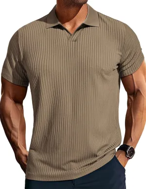 PJ PAUL JONES Mens Polo Shirts V Neck Textured Polo Shirt Quick-Dry Golf Shirts