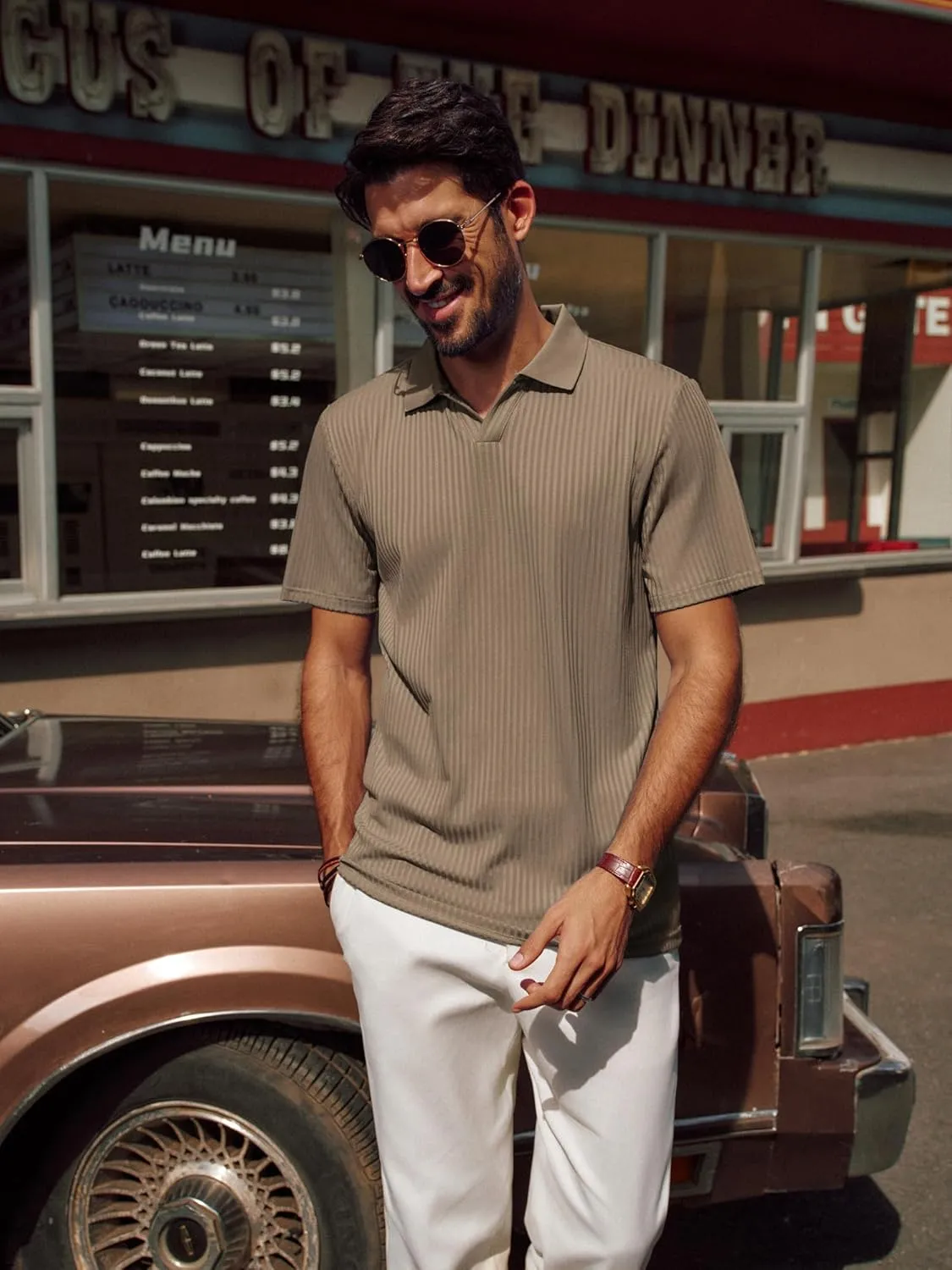 PJ PAUL JONES Mens Polo Shirts V Neck Textured Polo Shirt Quick-Dry Golf Shirts
