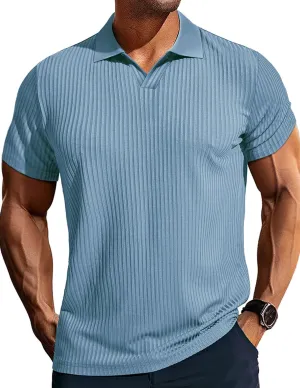 PJ PAUL JONES Mens Polo Shirts V Neck Textured Polo Shirt Quick-Dry Golf Shirts