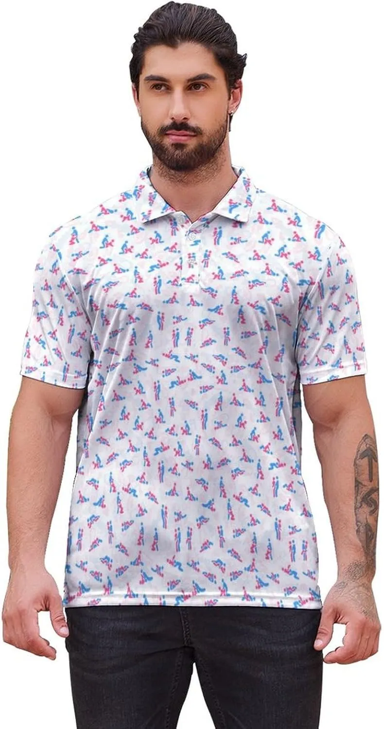 Polo Shirts for Men Moisture Wicking Fun Printed Short Sleeve Performance Mens Golf Shirts Quick Dry