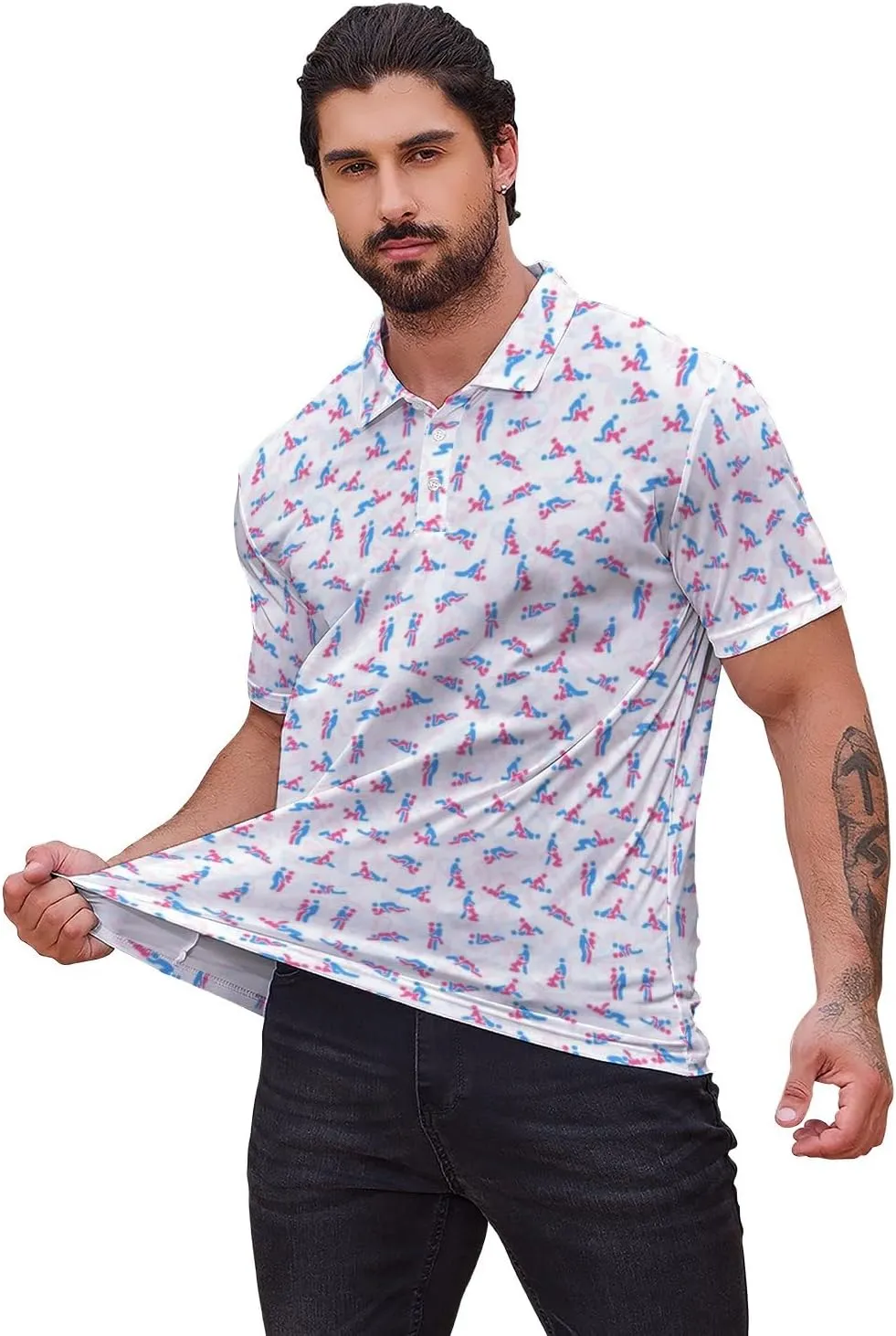 Polo Shirts for Men Moisture Wicking Fun Printed Short Sleeve Performance Mens Golf Shirts Quick Dry