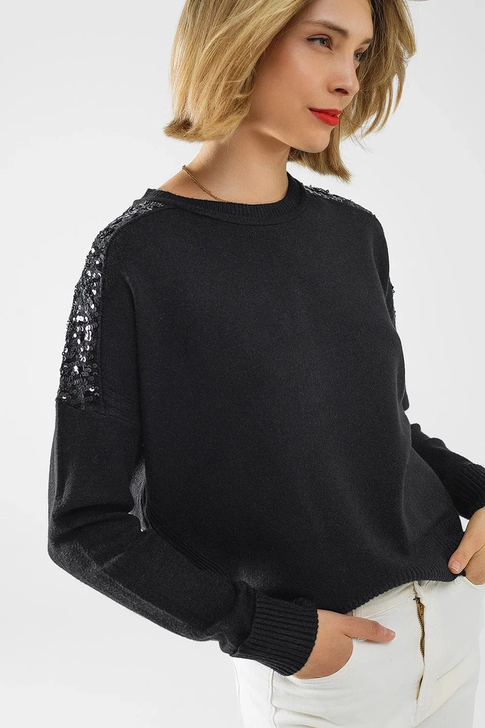 Q2 Sequin Shoulder Sweater