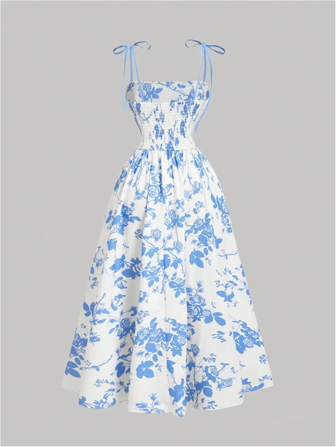 SHENHE Women's Floral Bustier Corset Dress Tie Shoulder Smocked Flowy Boho Long Dress Sundress