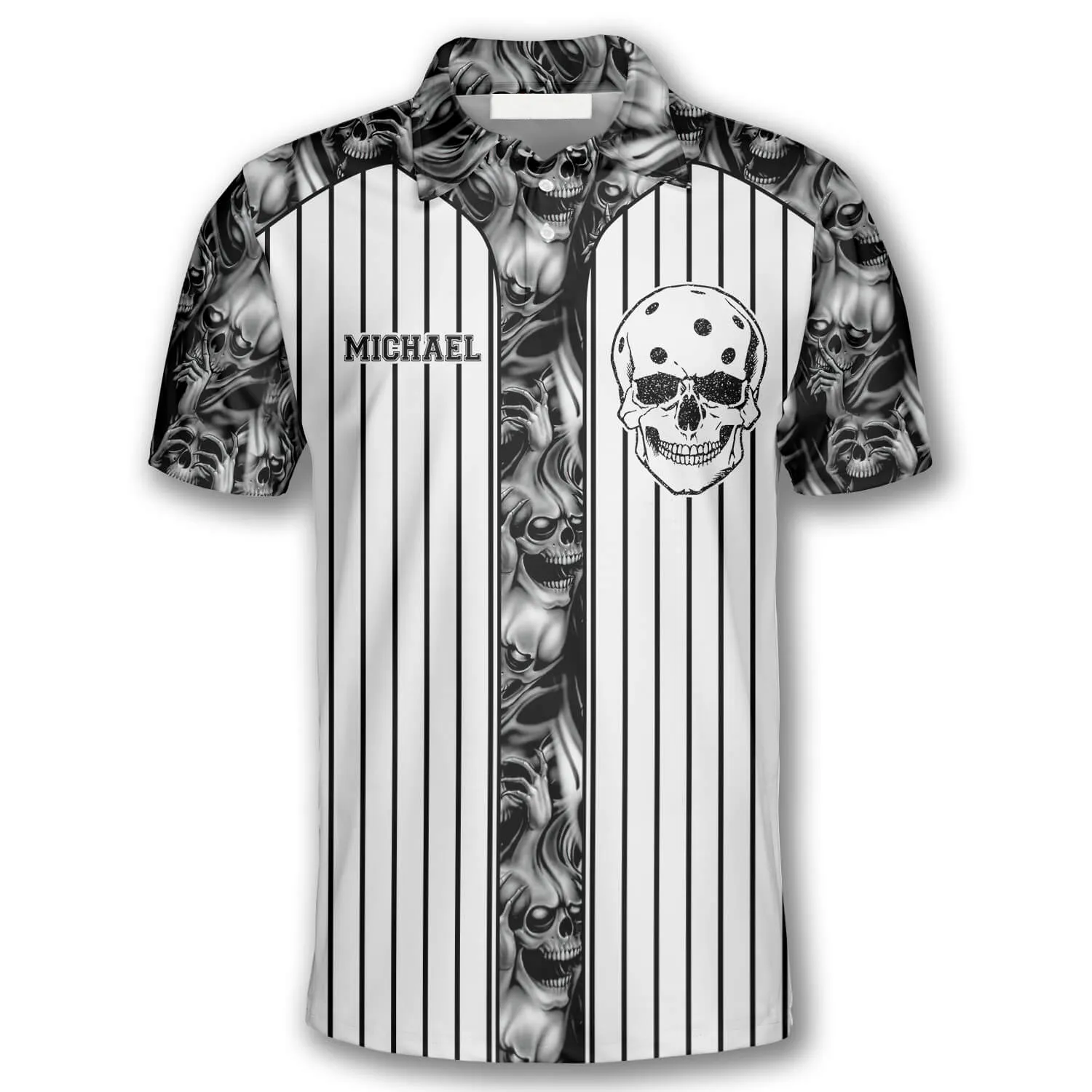Skull Vertical Stripes Custom Pickleball Shirts for Men