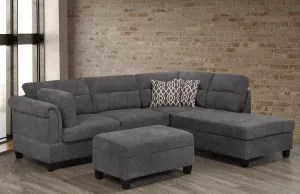 Timeless design Grey Fabric Sectional & Ottoman
