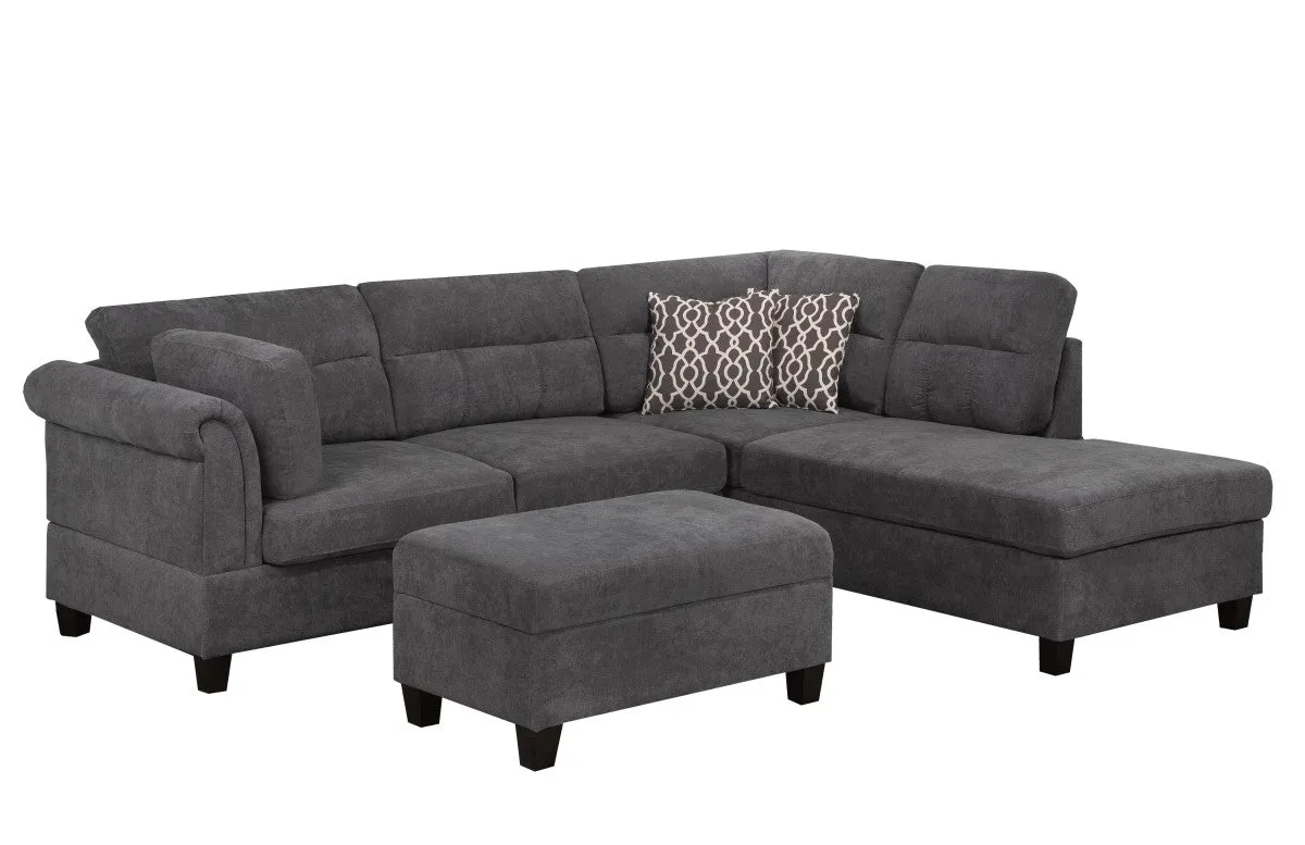 Timeless design Grey Fabric Sectional & Ottoman
