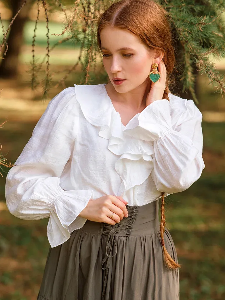 Victorian Ruffle Decor Blouse Women Loose Fit Tops