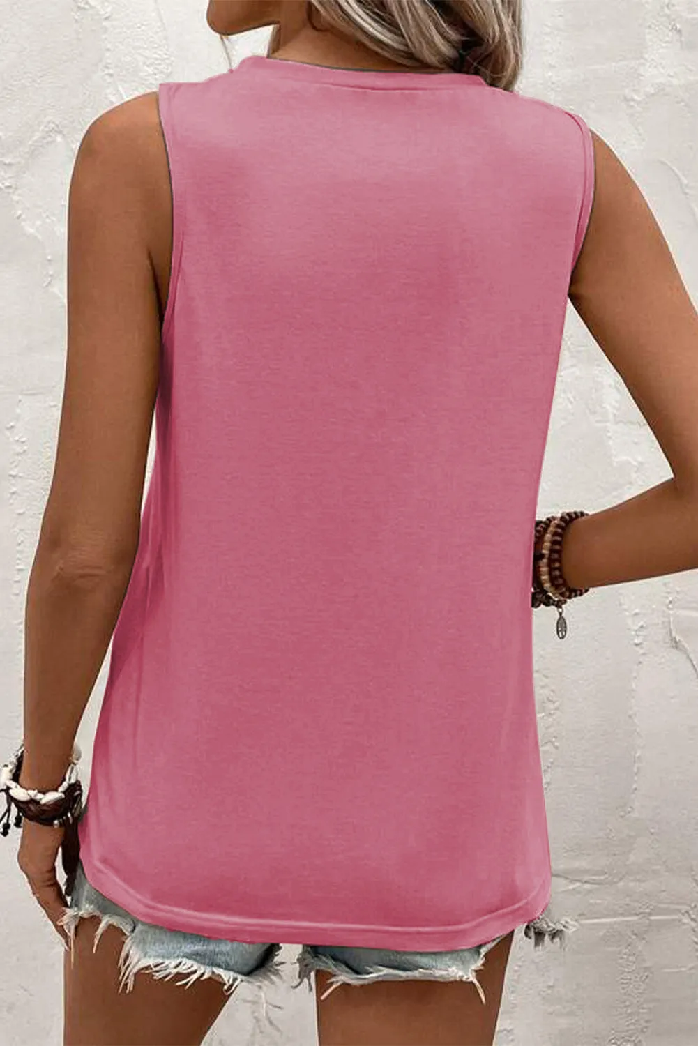Women Casual Crew Neck Tank Tops Tunic Ruched Pleat Front Sleeveless Top