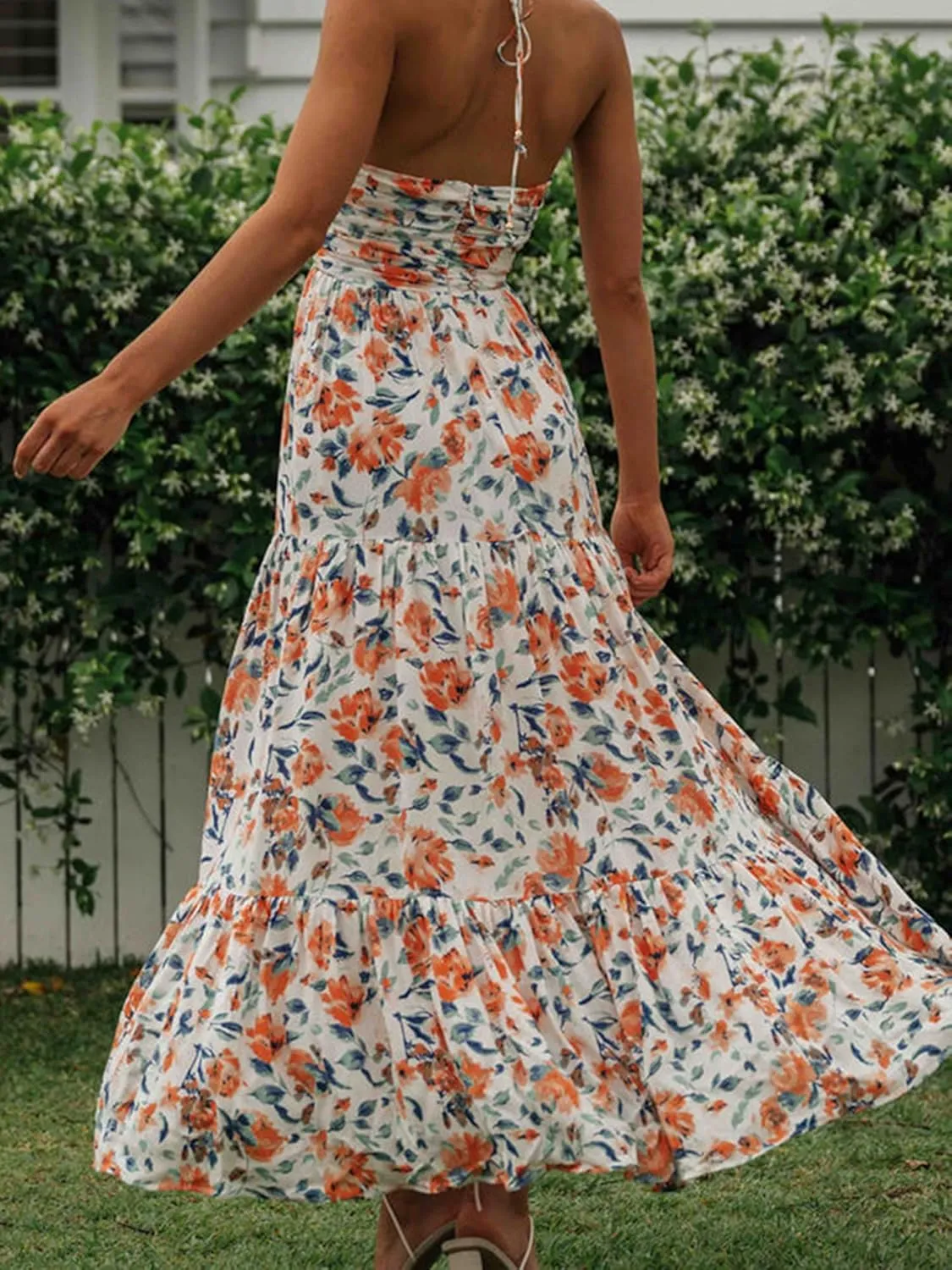 Women Summer Maxi Dress Casual Floral Halter Neck Beach Hawaiian Outfits Casual Loose Boho Sundress
