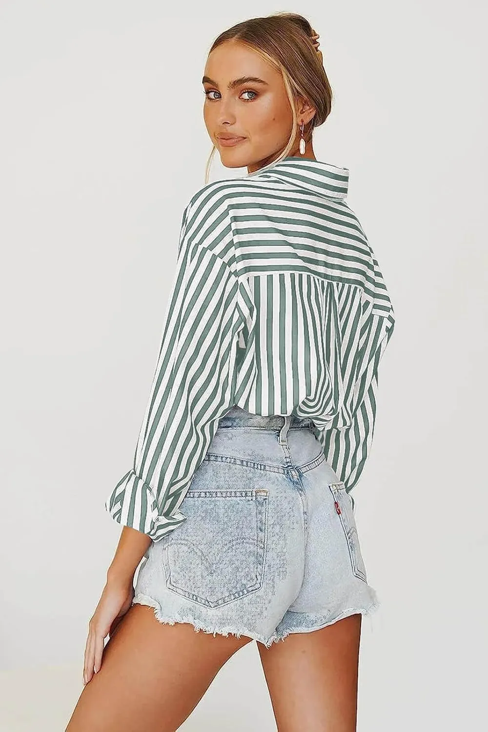 Women's Blouses Striped Long Sleeve Shirts Button Down Loose Fit Casual Tops