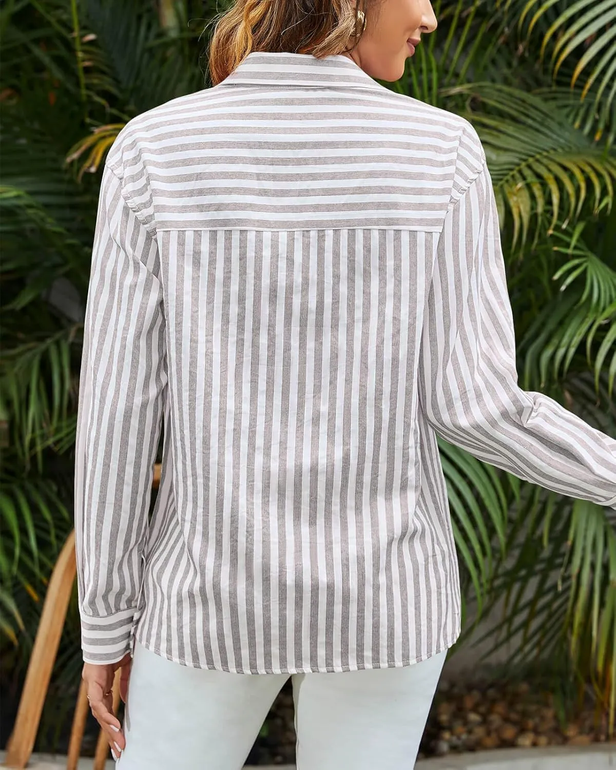 Women's Blouses Striped Long Sleeve Shirts Button Down Loose Fit Casual Tops