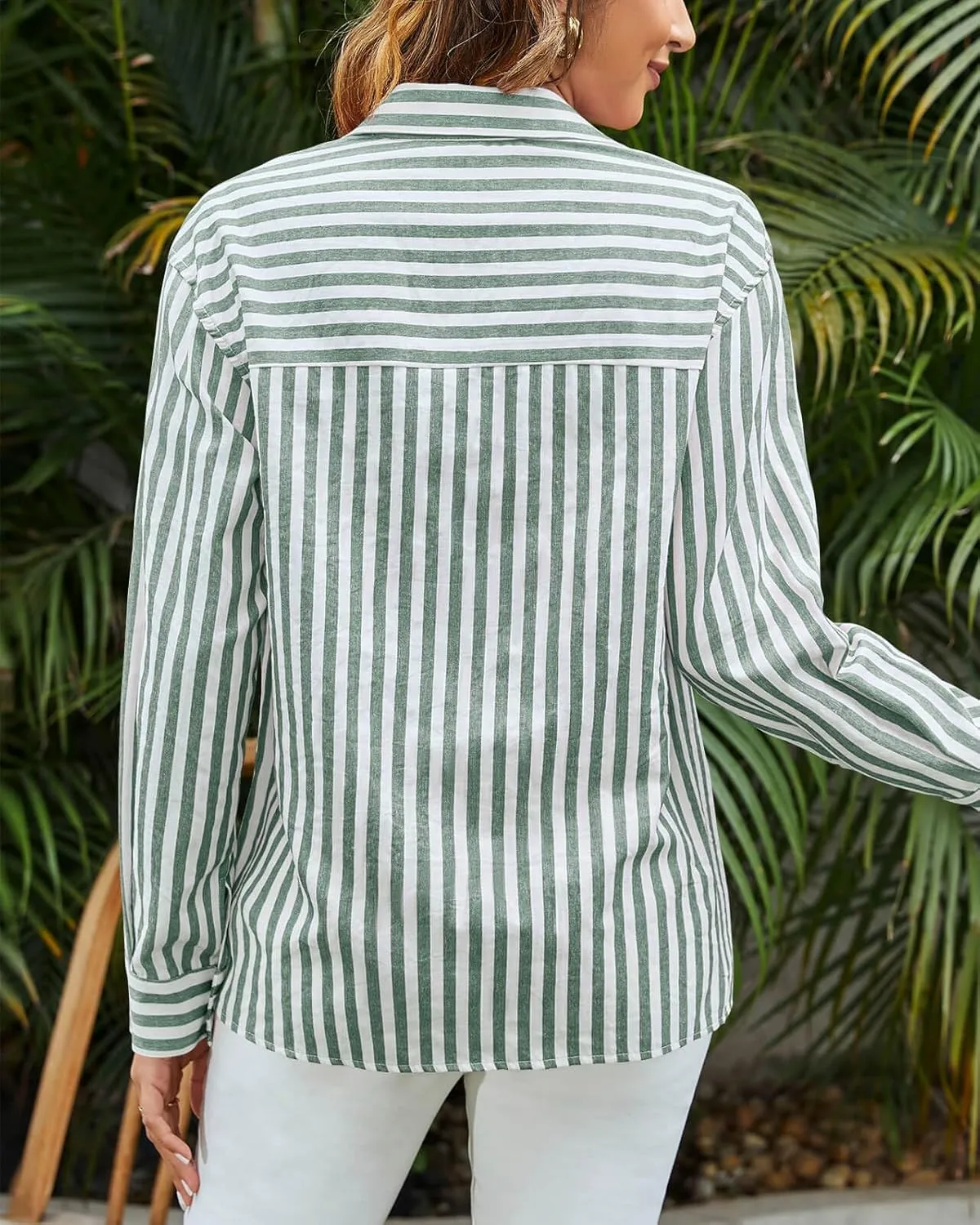 Women's Blouses Striped Long Sleeve Shirts Button Down Loose Fit Casual Tops