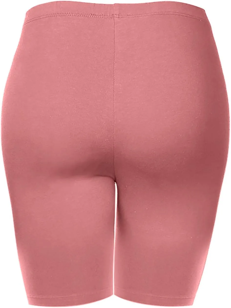 Women's Cotton Bermuda Biker Shorts Mid Thigh High Rise Stretch Jersey