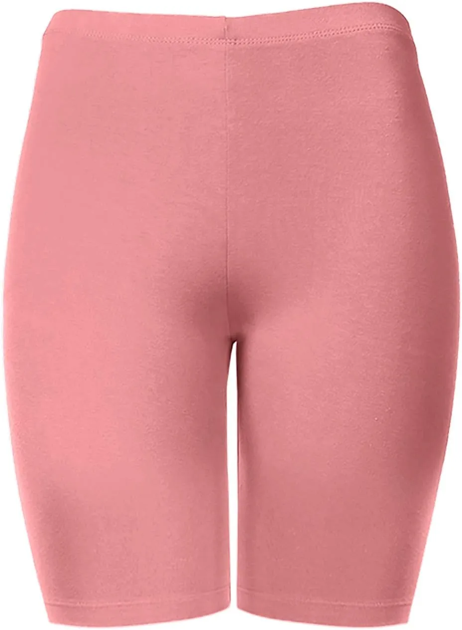 Women's Cotton Bermuda Biker Shorts Mid Thigh High Rise Stretch Jersey