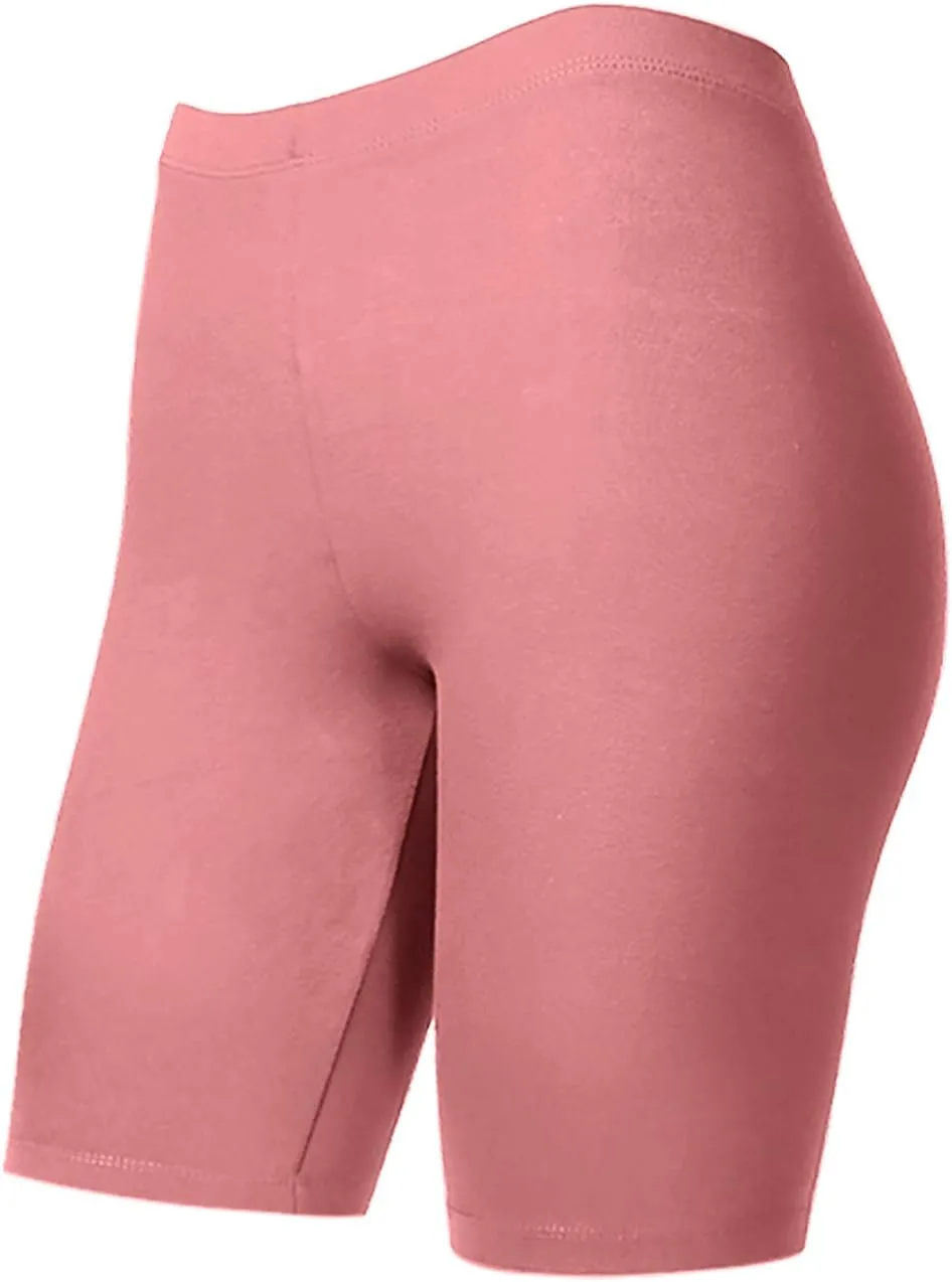 Women's Cotton Bermuda Biker Shorts Mid Thigh High Rise Stretch Jersey