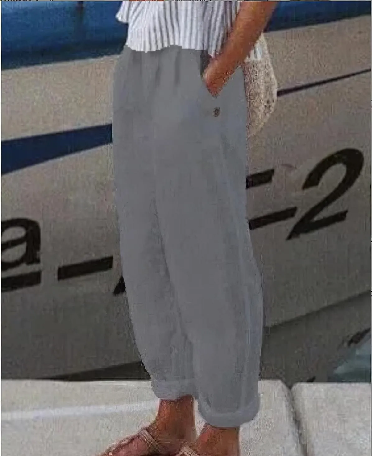 ZOCAVIA Women's Cotton Linen Capri Pants Summer Lightweight Elastic Waist Palazzo Harem Pants Baggy Trousers with Pockets